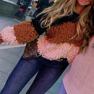 Shaggy color block sweater